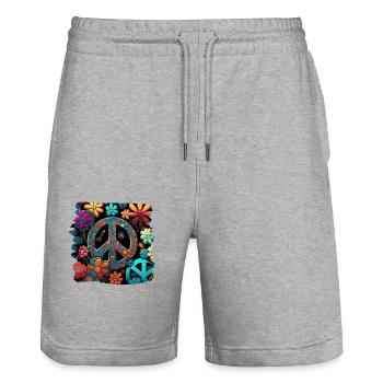 Hippie Festival Love Vintage Peace Sign - Short de jogging bio TRAINER Stanley/Stella unisexe - gris chiné - Devant - Nik (191cm) & Marisol (170cm)