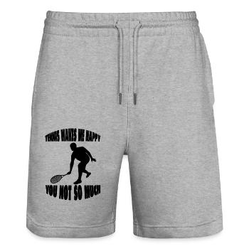 Tennisspieler Tennis Tennisverein Tennisliebhaber - Stanley/Stella Unisex Bio Joggingshorts Trainer  - Grau meliert - Vorne - Nik (191cm) & Marisol (170cm)