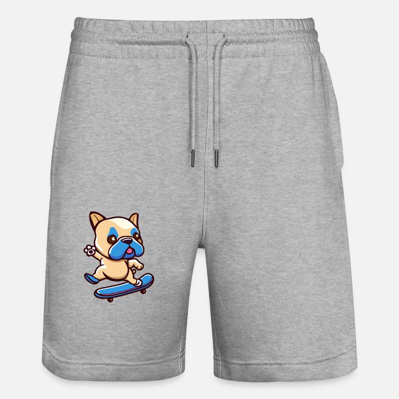 Süßer Mops Hund mit Skateboard - Stanley/Stella Unisex Bio Joggingshorts Trainer  - Grau meliert