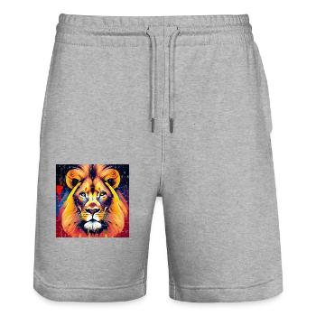 Majestic lion in oil painting style - Stanley/Stella Trainer Unisex Organic Jogging Shorts - heather grey - Front - Nik (191cm) & Marisol (170cm)