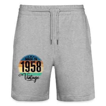 Vintage Made in 1958 Geburtsjahr 1958 Geburtstag - Stanley/Stella Unisex Bio Joggingshorts Trainer  - Grau meliert - Vorne - Nik (191cm) & Marisol (170cm)
