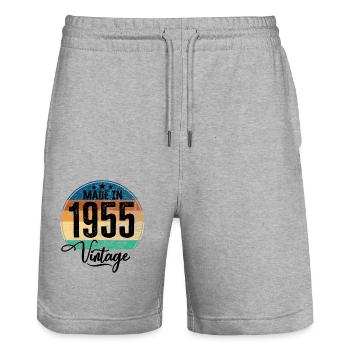 Millésime fabriqué en 1955 Année de naissance 1955 Anniversaire - Short de jogging bio TRAINER Stanley/Stella unisexe - gris chiné - Devant - Nik (191cm) & Marisol (170cm)