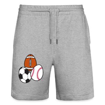 American Football Fußball Sport Baseball - Stanley/Stella Trainer Unisex Organic Jogging Shorts - heather grey - Front - Nik (191cm) & Marisol (170cm)