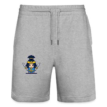 Samurai Japan Japanese fighter - Stanley/Stella Trainer Unisex Organic Jogging Shorts - heather grey - Front - Nik (191cm) & Marisol (170cm)