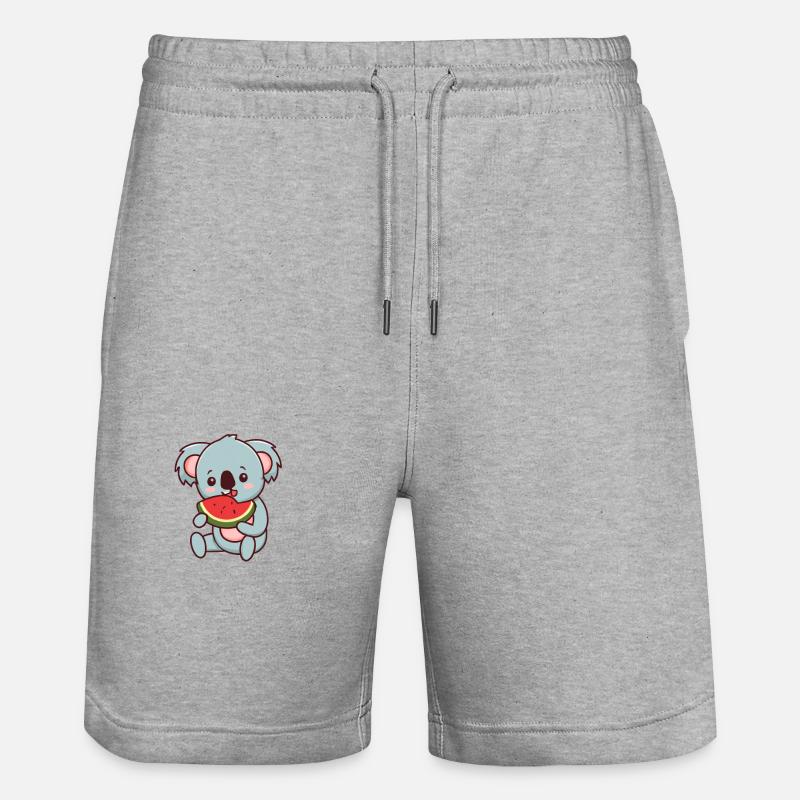 Kawaii Koala eats watermelon - Stanley/Stella Trainer Unisex Organic Jogging Shorts - heather grey