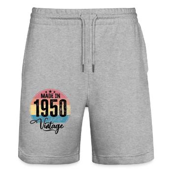 Vintage Fabriqué en 1950 Année de naissance 1950 Anniversaire - Short de jogging bio TRAINER Stanley/Stella unisexe - gris chiné - Devant - Nik (191cm) & Marisol (170cm)