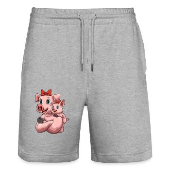 Niedliches Schwein mit seinem Schweinchen - Stanley/Stella Unisex Bio Joggingshorts Trainer  - Grau meliert - Vorne - Nik (191cm) & Marisol (170cm)