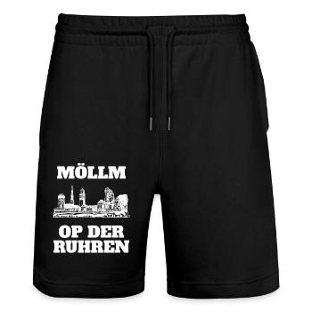 Möllm op der Ruhren Mülheim an der Ruhr Ruhrpott - Stanley/Stella Unisex Bio Joggingshorts Trainer  - Schwarz - Vorne - Nik (191cm) & Marisol (170cm)