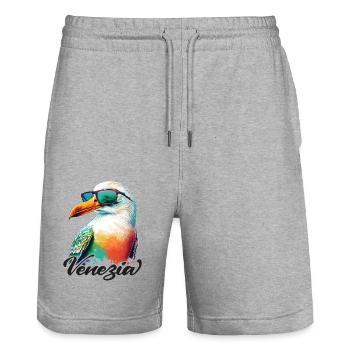 Venezia Italien Urlaub coole Möwe mit Sonnenbrille - Stanley/Stella Unisex Bio Joggingshorts Trainer  - Grau meliert - Vorne - Nik (191cm) & Marisol (170cm)