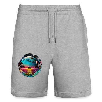 Fantasy Universum Planet Schiff Meer - Stanley/Stella Unisex Bio Joggingshorts Trainer  - Grau meliert - Vorne - Nik (191cm) & Marisol (170cm)