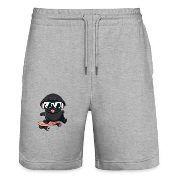 Hund Mops auf Skateboard - Stanley/Stella Unisex Bio Joggingshorts Trainer  - Grau meliert - Vorne - Nik (191cm) & Marisol (170cm)