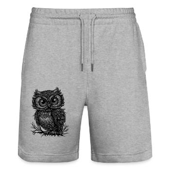 Große Augen Wald Eule auf einem Ast - Stanley/Stella Unisex Bio Joggingshorts Trainer  - Grau meliert - Vorne - Nik (191cm) & Marisol (170cm)