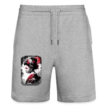 Japan Tradition Japanisch Kultur Frau - Stanley/Stella Unisex Bio Joggingshorts Trainer  - Grau meliert - Vorne - Nik (191cm) & Marisol (170cm)