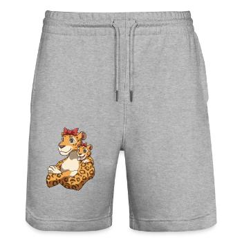 Leopard mit niedlichem Leoparden Kind für Mama - Stanley/Stella Unisex Bio Joggingshorts Trainer  - Grau meliert - Vorne - Nik (191cm) & Marisol (170cm)
