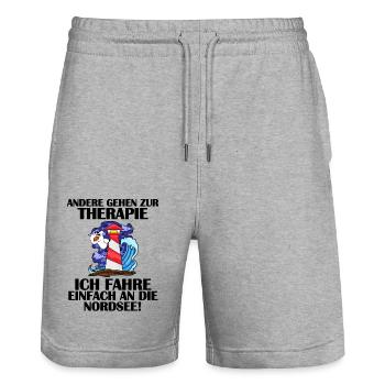 Nordsee Leuchtturm Möwe - Stanley/Stella Unisex Bio Joggingshorts Trainer  - Grau meliert - Vorne - Nik (191cm) & Marisol (170cm)
