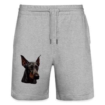 Doberman Dobermans Chien Chiens chiot Doberman - Short de jogging bio TRAINER Stanley/Stella unisexe - gris chiné - Devant - Nik (191cm) & Marisol (170cm)