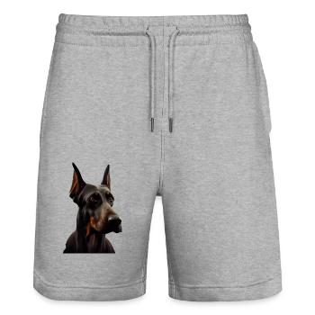 Doberman Dobermans Chien Chiens chiot Doberman - Short de jogging bio TRAINER Stanley/Stella unisexe - gris chiné - Devant - Nik (191cm) & Marisol (170cm)