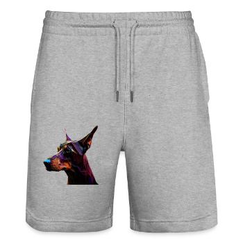 Doberman Dobermans Chien Chiens chiot Doberman - Short de jogging bio TRAINER Stanley/Stella unisexe - gris chiné - Devant - Nik (191cm) & Marisol (170cm)