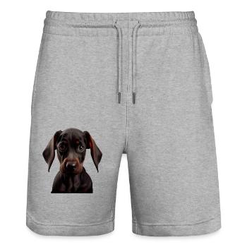 Doberman Dobermans Chien Chiens chiot Doberman - Short de jogging bio TRAINER Stanley/Stella unisexe - gris chiné - Devant - Nik (191cm) & Marisol (170cm)