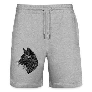Petit chat dans la nature Web Lines Style de tatouage - Short de jogging bio TRAINER Stanley/Stella unisexe - gris chiné - Devant - Nik (191cm) & Marisol (170cm)