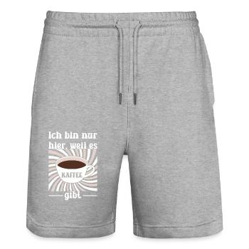 Ich bin nur hier, weil es Kaffee gibt - Stanley/Stella Unisex Bio Joggingshorts Trainer  - Grau meliert - Vorne - Nik (191cm) & Marisol (170cm)