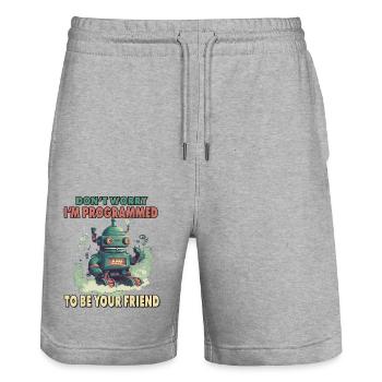 Don't Worry I'm Programmed To Be Your Friend - Stanley/Stella Unisex Bio Joggingshorts Trainer  - Grau meliert - Vorne - Nik (191cm) & Marisol (170cm)