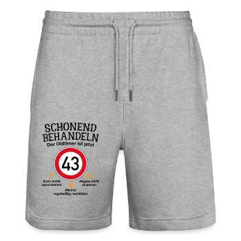 43. Geburtstag Schonend Behandeln Oldtimer Ist 43 - Stanley/Stella Unisex Bio Joggingshorts Trainer  - Grau meliert - Vorne - Nik (191cm) & Marisol (170cm)