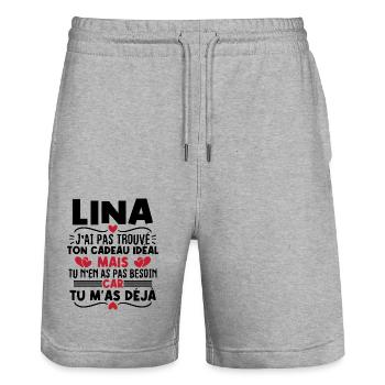Lina j'ai pas trouvé ton cadeau idéal... - Short de jogging bio TRAINER Stanley/Stella unisexe - gris chiné - Devant - Nik (191cm) & Marisol (170cm)