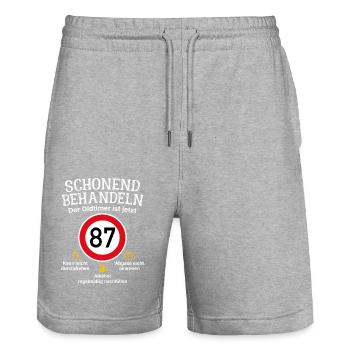 87. Geburtstag Schonend Behandeln Oldtimer Ist 87 - Stanley/Stella Unisex Bio Joggingshorts Trainer  - Grau meliert - Vorne - Nik (191cm) & Marisol (170cm)