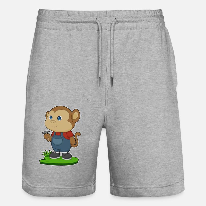 Affe Handwerker Hammer - Stanley/Stella Unisex Bio Joggingshorts Trainer  - Grau meliert