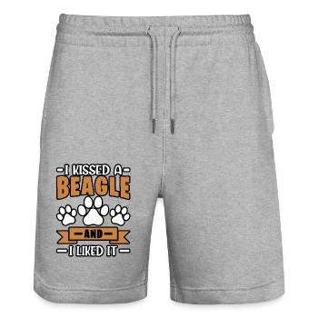 I kissed a beagle and I liked it - Stanley/Stella Trainer Unisex Organic Jogging Shorts - heather grey - Front - Nik (191cm) & Marisol (170cm)