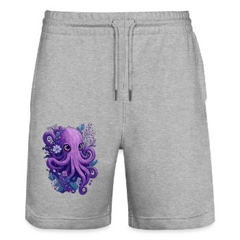 Calmar Octopus Fleurs Floral - Short de jogging bio TRAINER Stanley/Stella unisexe - gris chiné - Devant - Nik (191cm) & Marisol (170cm)