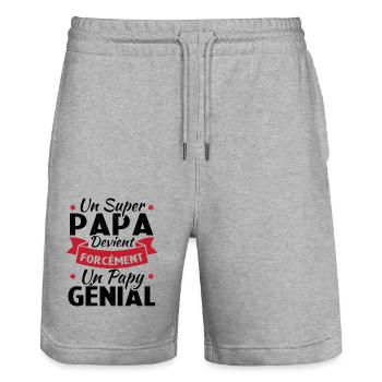 Un super papa devient forcément un papy génial - Short de jogging bio TRAINER Stanley/Stella unisexe - gris chiné - Devant - Nik (191cm) & Marisol (170cm)
