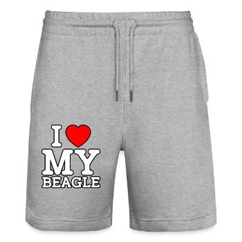 I love my Beagle - Stanley/Stella Unisex Bio Joggingshorts Trainer  - Grau meliert - Vorne - Nik (191cm) & Marisol (170cm)