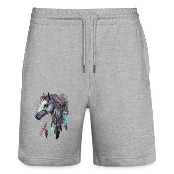 Traumfänger Pferd Federn Esoterik - Stanley/Stella Unisex Bio Joggingshorts Trainer  - Grau meliert - Vorne - Nik (191cm) & Marisol (170cm)