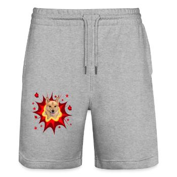 Comic Hund Design - Pow - Finnischer Spitz - Stanley/Stella Unisex Bio Joggingshorts Trainer  - Grau meliert - Vorne - Nik (191cm) & Marisol (170cm)