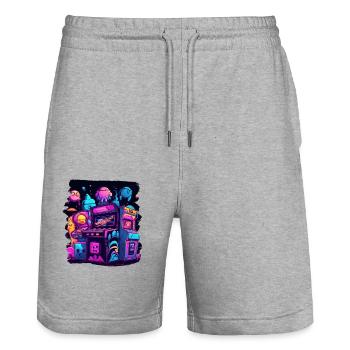 Arcade Gaming Retro Slots Games 80s Gamer - Stanley/Stella Trainer Unisex Organic Jogging Shorts - heather grey - Front - Nik (191cm) & Marisol (170cm)