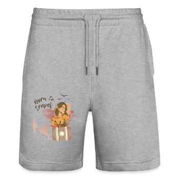 Born to Travel Women’s World Design - Short de jogging bio TRAINER Stanley/Stella unisexe - gris chiné - Devant - Nik (191cm) & Marisol (170cm)
