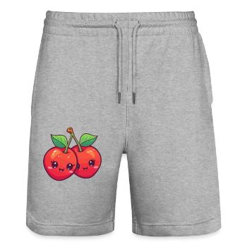 Kawaii cerise - Short de jogging bio TRAINER Stanley/Stella unisexe - gris chiné - Devant - Nik (191cm) & Marisol (170cm)