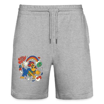 Champignons magiques - Short de jogging bio TRAINER Stanley/Stella unisexe - gris chiné - Devant - Nik (191cm) & Marisol (170cm)