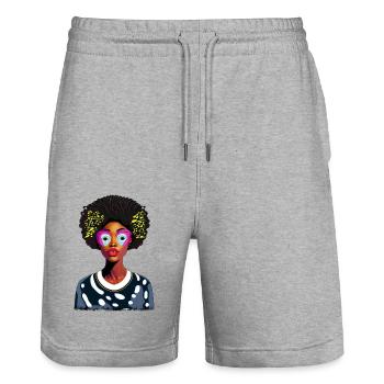 Dame africaine avec afro - Short de jogging bio TRAINER Stanley/Stella unisexe - gris chiné - Devant - Nik (191cm) & Marisol (170cm)