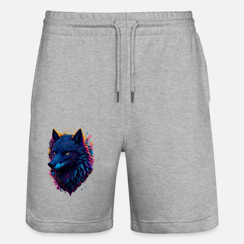 bunter abstrakter Wolf - Stanley/Stella Unisex Bio Joggingshorts Trainer  - Grau meliert