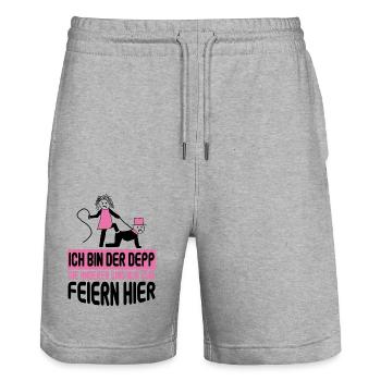 Junggesellenabschied Poltern Polterabend JGA - Stanley/Stella Unisex Bio Joggingshorts Trainer  - Grau meliert - Vorne - Nik (191cm) & Marisol (170cm)