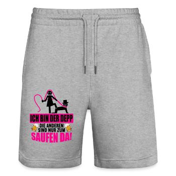 Junggesellenabschied Poltern Polterabend JGA - Stanley/Stella Unisex Bio Joggingshorts Trainer  - Grau meliert - Vorne - Nik (191cm) & Marisol (170cm)
