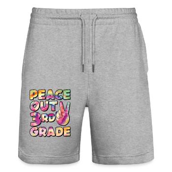 Peace Out 1st Grade Last Day of School - Stanley/Stella Trainer Unisex Organic Jogging Shorts - heather grey - Front - Nik (191cm) & Marisol (170cm)