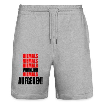 Motivation niemals Aufgeben - Stanley/Stella Unisex Bio Joggingshorts Trainer  - Grau meliert - Vorne - Nik (191cm) & Marisol (170cm)