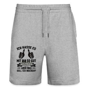 22 Geburtstag - Stanley/Stella Unisex Bio Joggingshorts Trainer  - Grau meliert - Vorne - Nik (191cm) & Marisol (170cm)