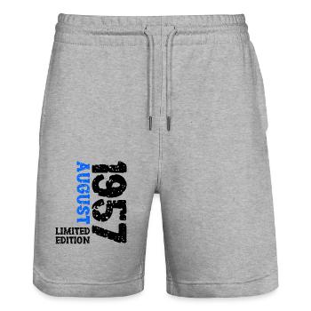 1957 August Limited Edition 66. Geburtstag Outfit - Stanley/Stella Unisex Bio Joggingshorts Trainer  - Grau meliert - Vorne - Nik (191cm) & Marisol (170cm)