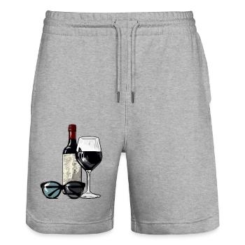 Verre de vin et bouteille n°3 - Short de jogging bio TRAINER Stanley/Stella unisexe - gris chiné - Devant - Nik (191cm) & Marisol (170cm)
