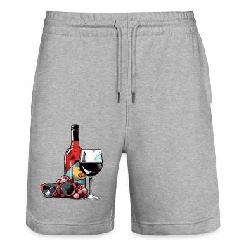 Bottle of wine and glasses - Stanley/Stella Trainer Unisex Organic Jogging Shorts - heather grey - Front - Nik (191cm) & Marisol (170cm)